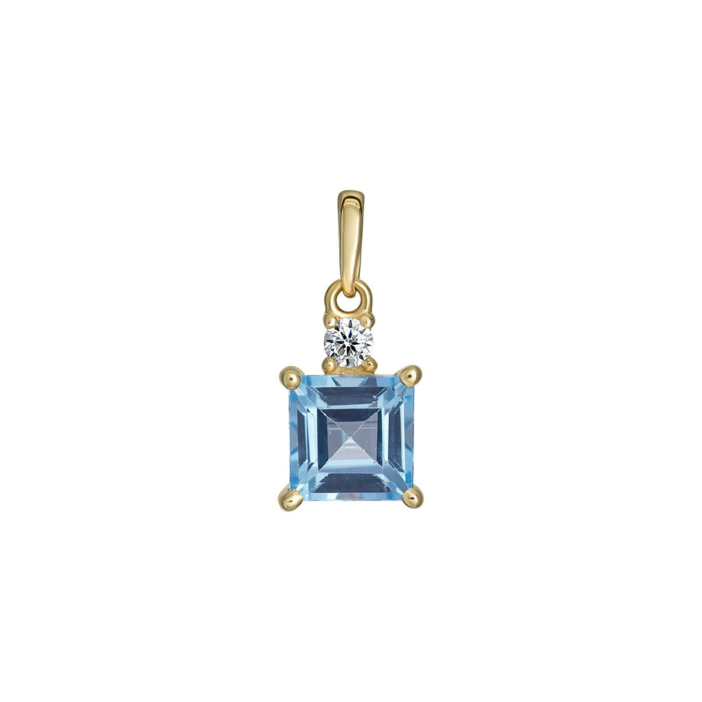 Cushion Natural Blue Topaz 9ct Yellow Gold Pendant Hallmarked All Chain Lengths