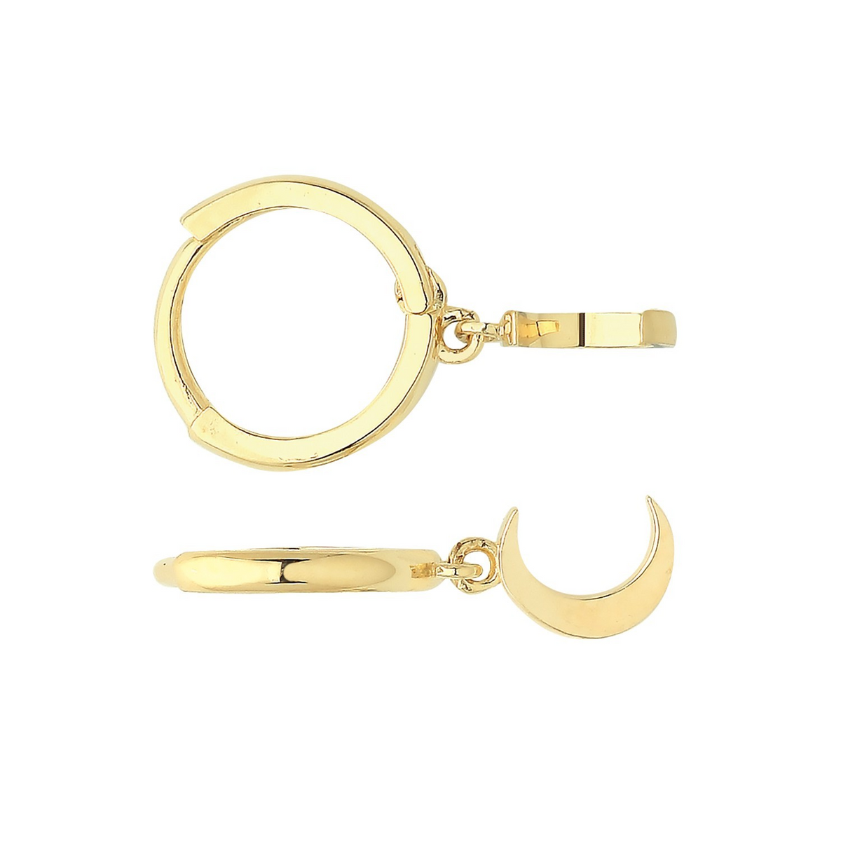 8mm Moon Hoop Drop Earrings 9ct Yellow Gold 375 Hallmarked Brand New