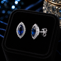 Natural Sapphire Marquise Earrings Sterling Silver 925 Hallmarked British Made