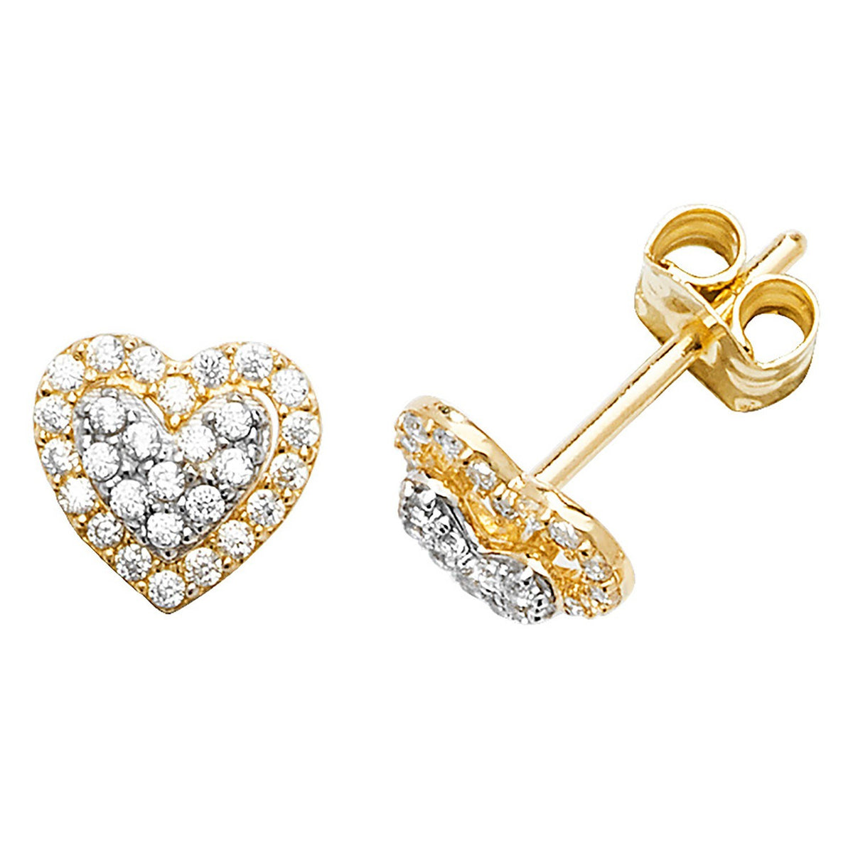 Cluster Heart Stud Earrings 9ct Yellow Gold 375 Hallmarked Brand New Boxed