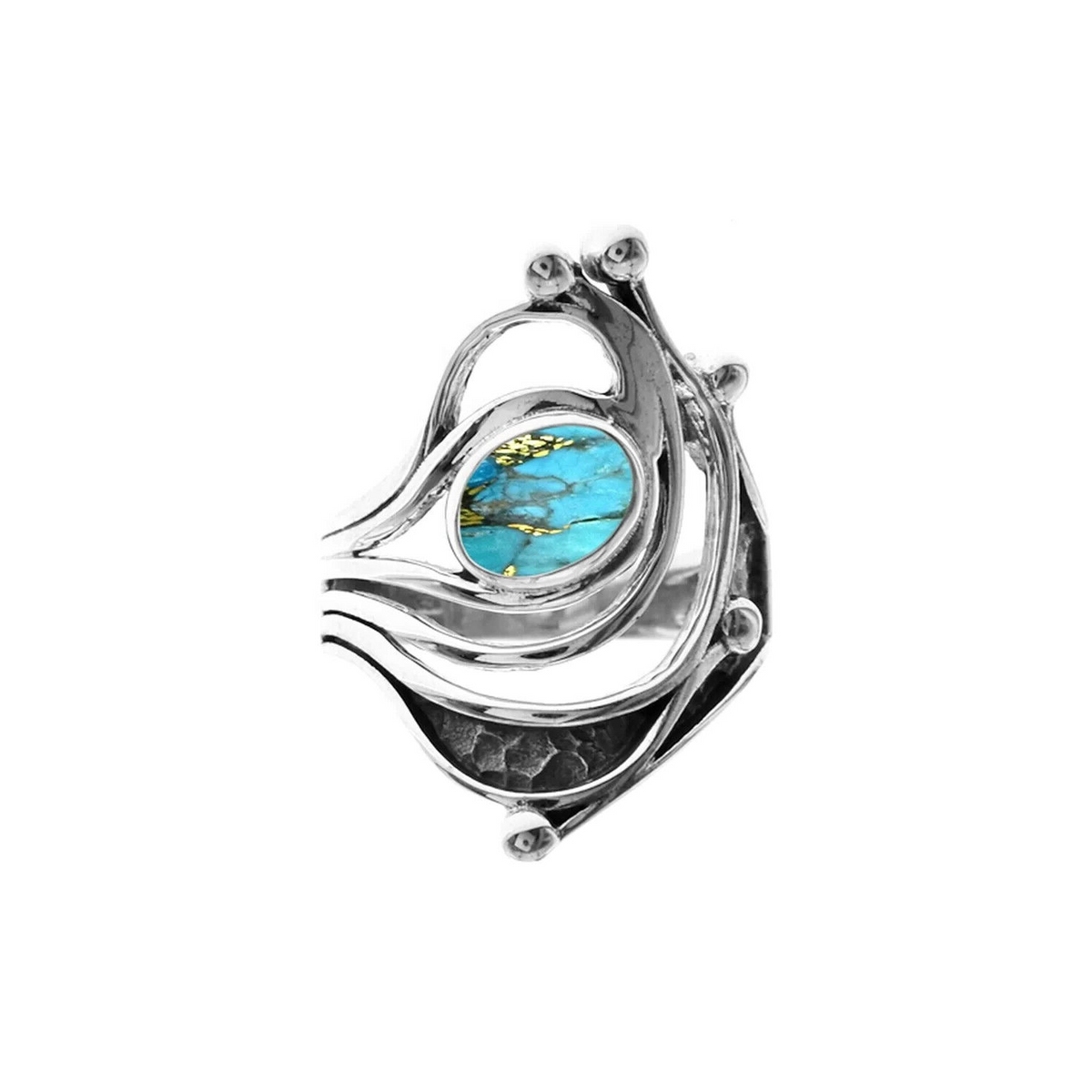 Natural Statement Turquoise Sterling Silver 925 Hallmark British Made Size K - T
