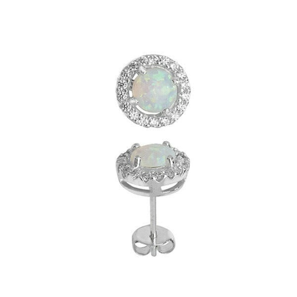 Opal Earrings Solid Sterling Silver Halo 925 Hallmark Brand New Boxed