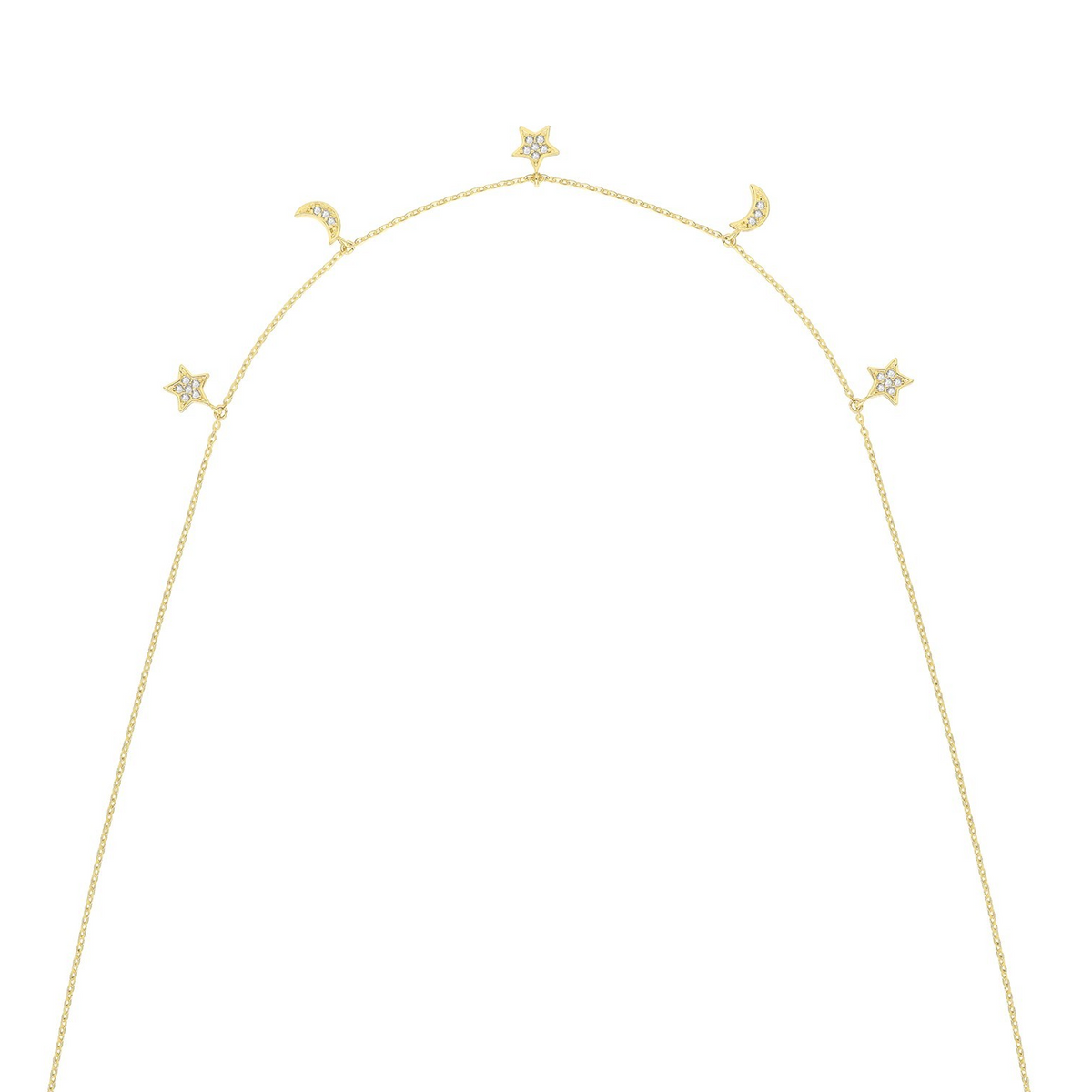 Sparkling Moon And Stars Necklace 9ct Yellow Gold 375 Hallmarked British Made