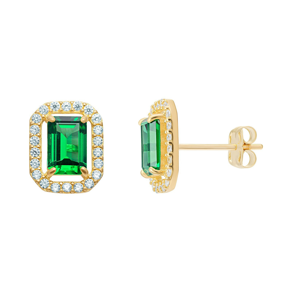 Yellow Gold Emerald Earrings 9 Carat 375 Hallmarked New Boxed British Made