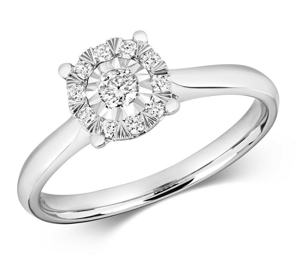 Diamond Illusion Solitaire Ring 9ct White Gold 375 Hallmark Sizes J - Q 
