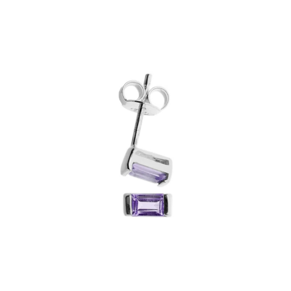 Baguette Natural Amethyst Stud Earrings Sterling Silver 925 Hallmarked