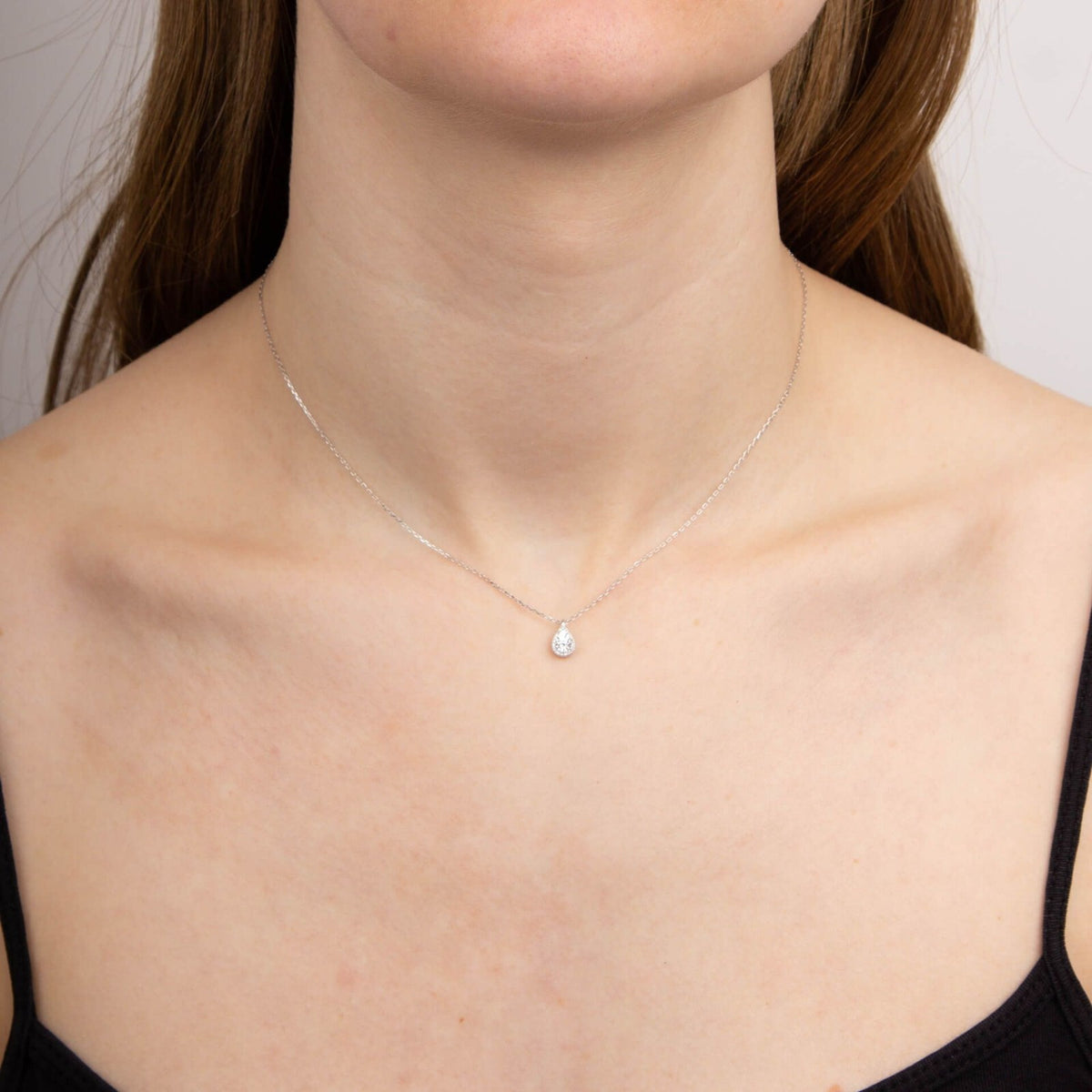 Natural Diamond Cut Teardrop Necklace 9ct White Gold 375 Hallmarked British Made