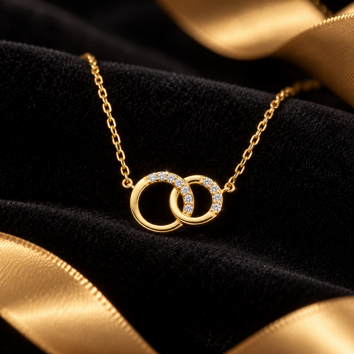 Ladies Zircon Interlocking Necklace 9ct Yellow Gold 375 Hallmarked British Made