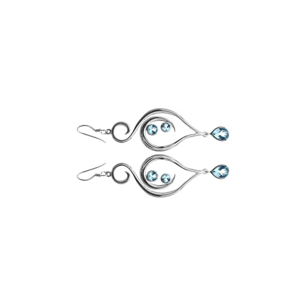 Natural Topaz Large Swirl Earrings Sterling Silver 925 Hallmarked British Made