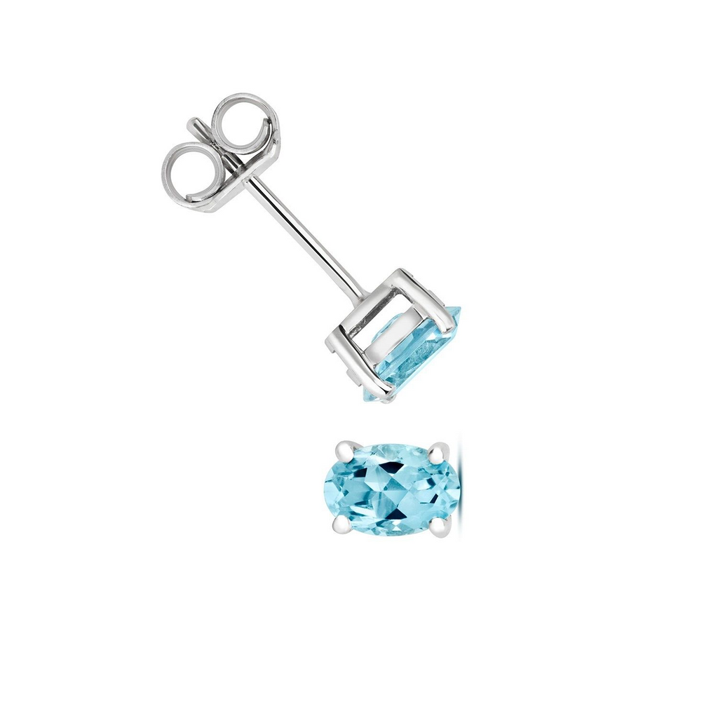 Oval Aquamarine Earrings 9ct White Gold 375 Hallmarked New Boxed British Made