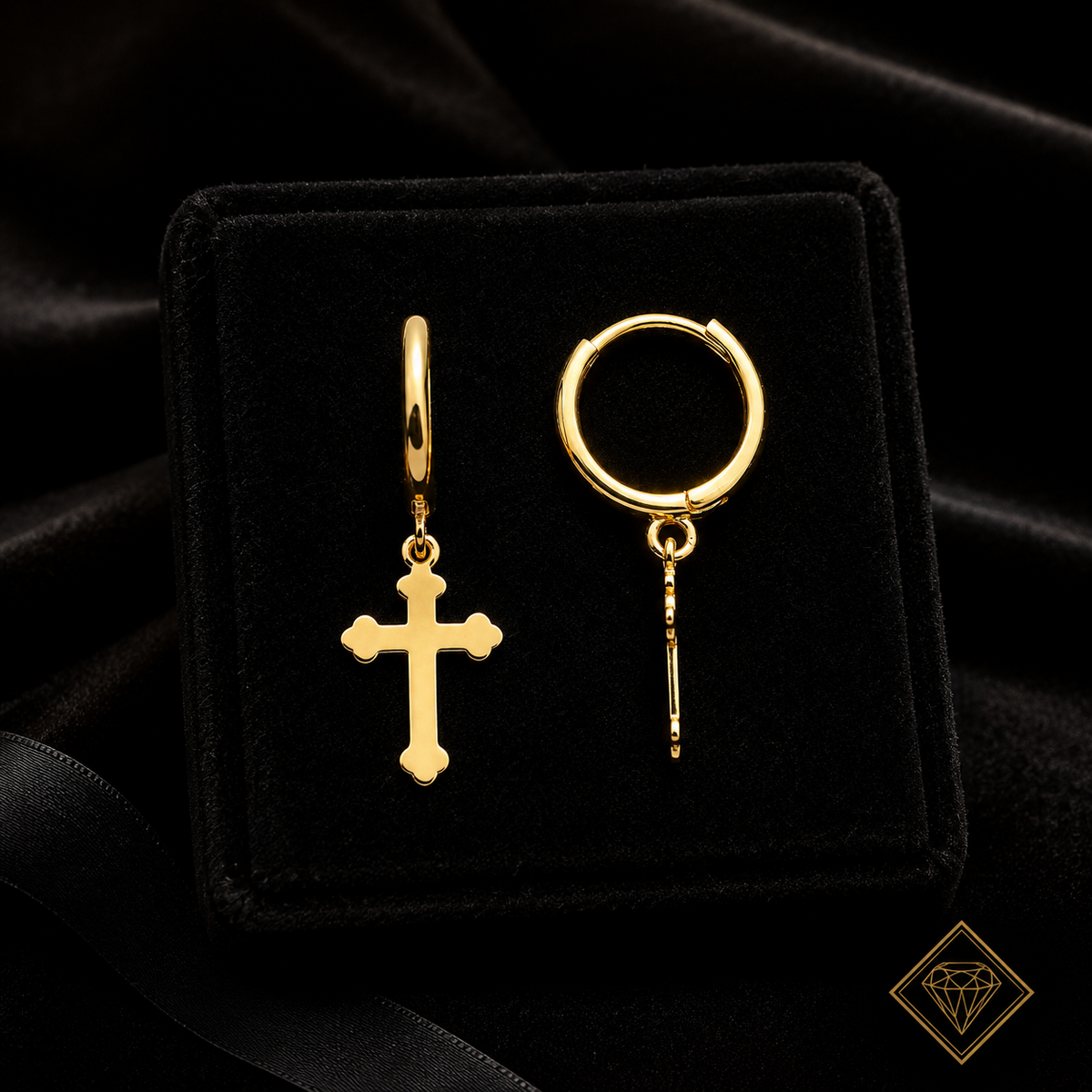8mm Cross Drop Hoops Earrings 9ct Yellow Gold 375 Hallmarked Brand New
