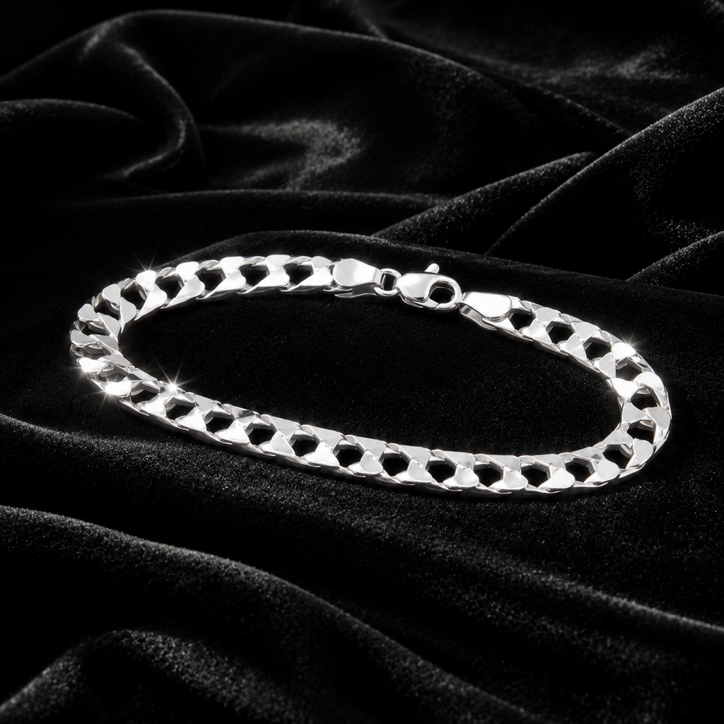 Gents Solid Sterling Silver Square Curb Chain Bracelet 925 Hallmarked