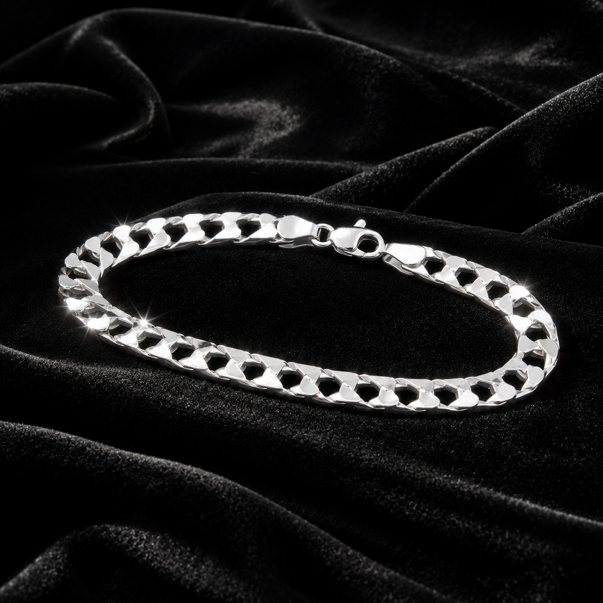 Gents Solid Sterling Silver Square Curb Chain Bracelet 925 Hallmarked