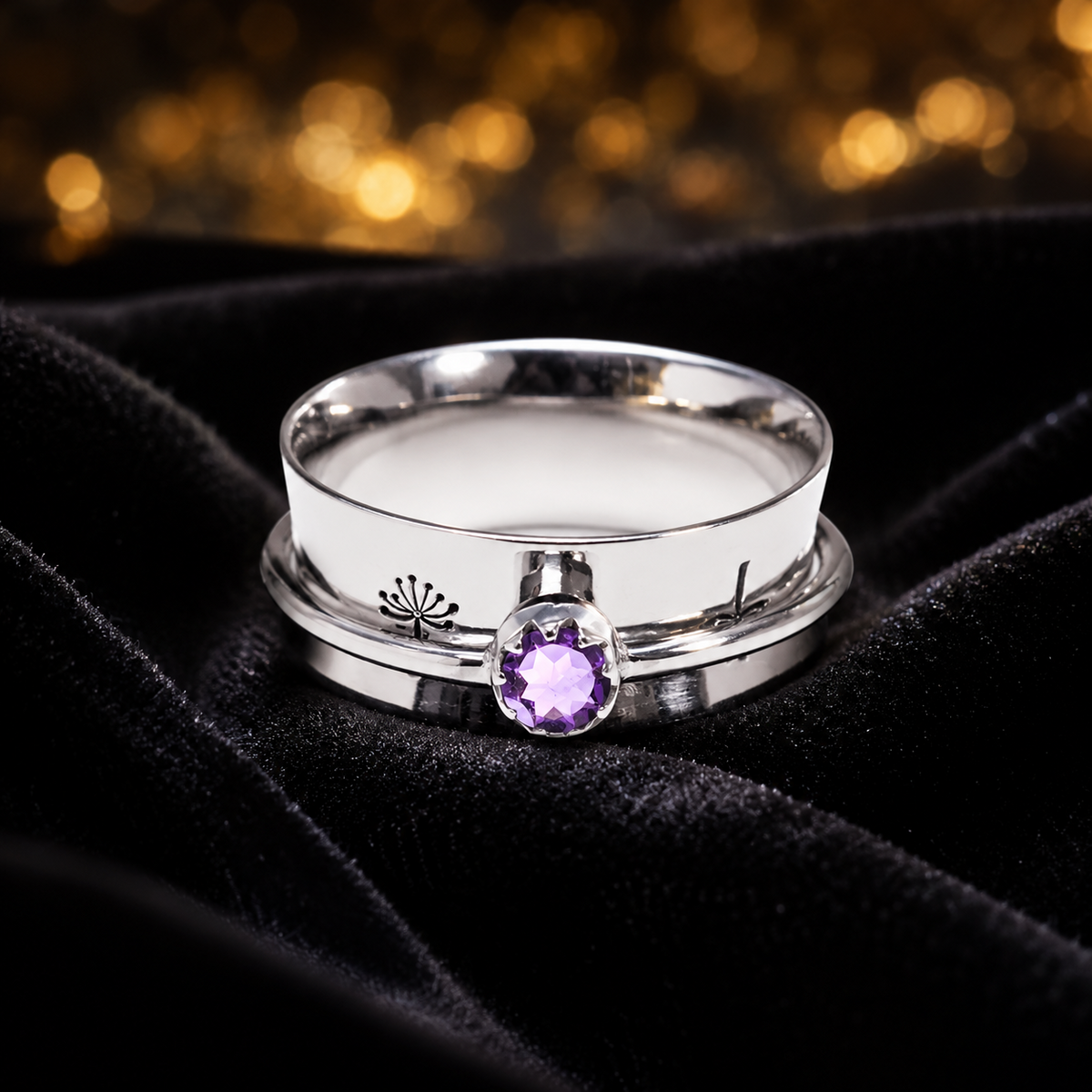 Floral Amethyst Spinner Ring Sterling Silver 925 Hallmark British Made Size K-T