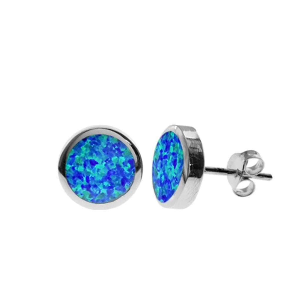 Natural Blue Opal Flush Stud Earrings Sterling Silver 925 Hallmarked Brand New