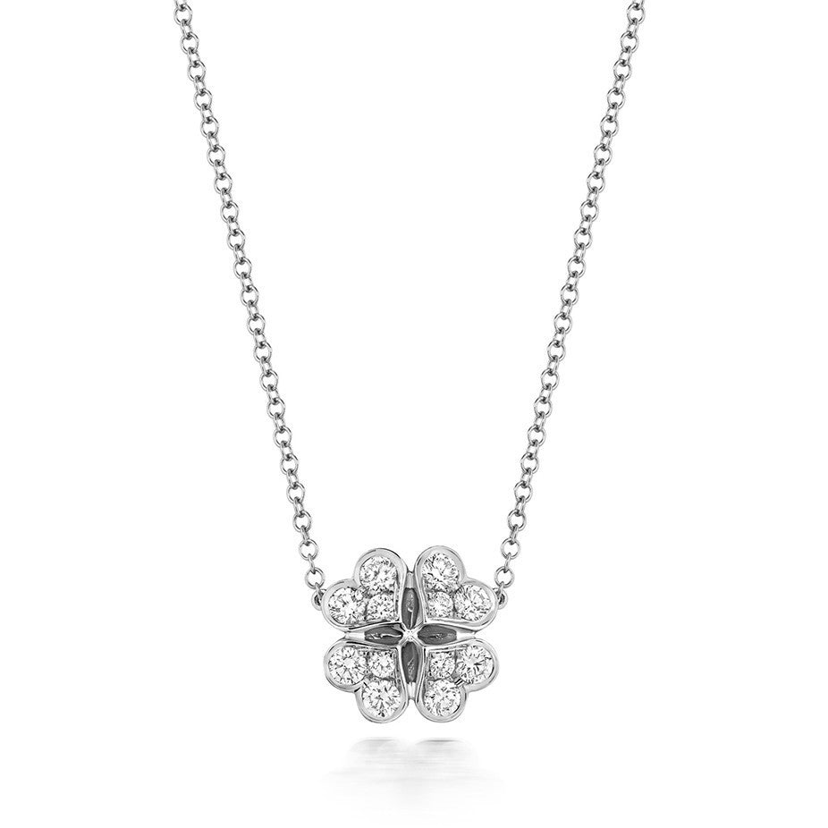 12 Natural Diamond Clover Necklace 18ct White Gold Hallmarked British Made