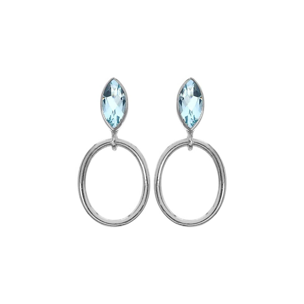 Marquise Blue Topaz Hoop Earrings Sterling Silver 925 Hallmark Brand New Boxed