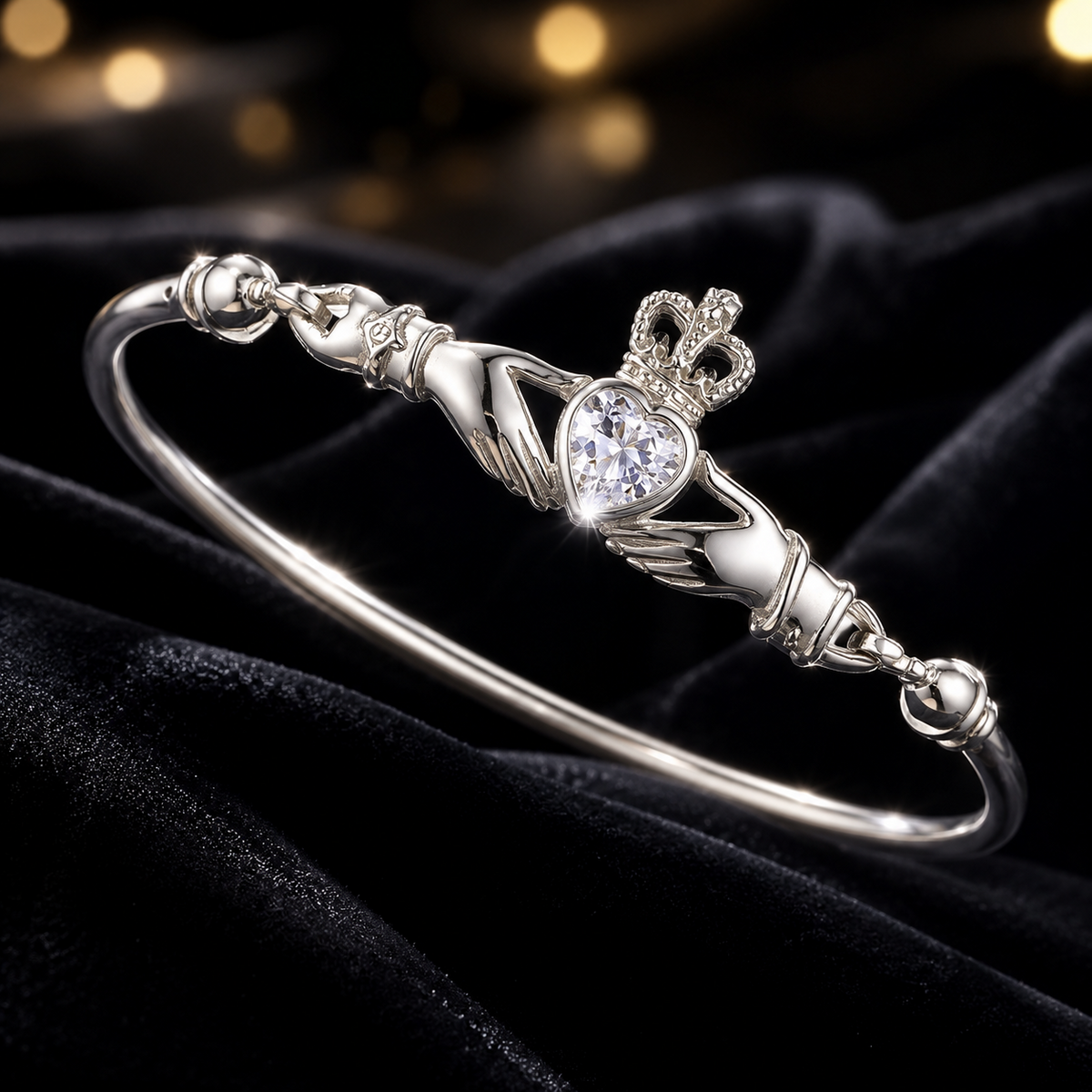 Sterling Silver Claddagh Bangle Gemstone British Made Hallmarked Brand New 