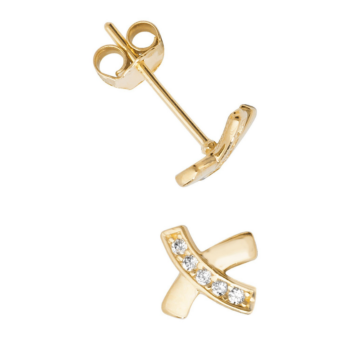 5 Stone X Kiss Stud Earrings 9ct Yellow Gold 375 Hallmarked Brand New Boxed