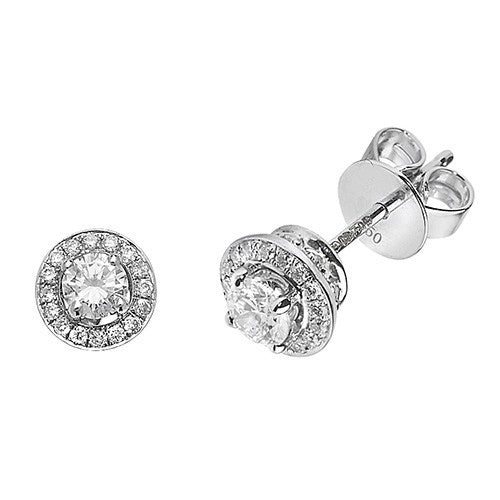 17 Natural Diamond Stud Halo Earrings 18ct White Gold Hallmarked British Made