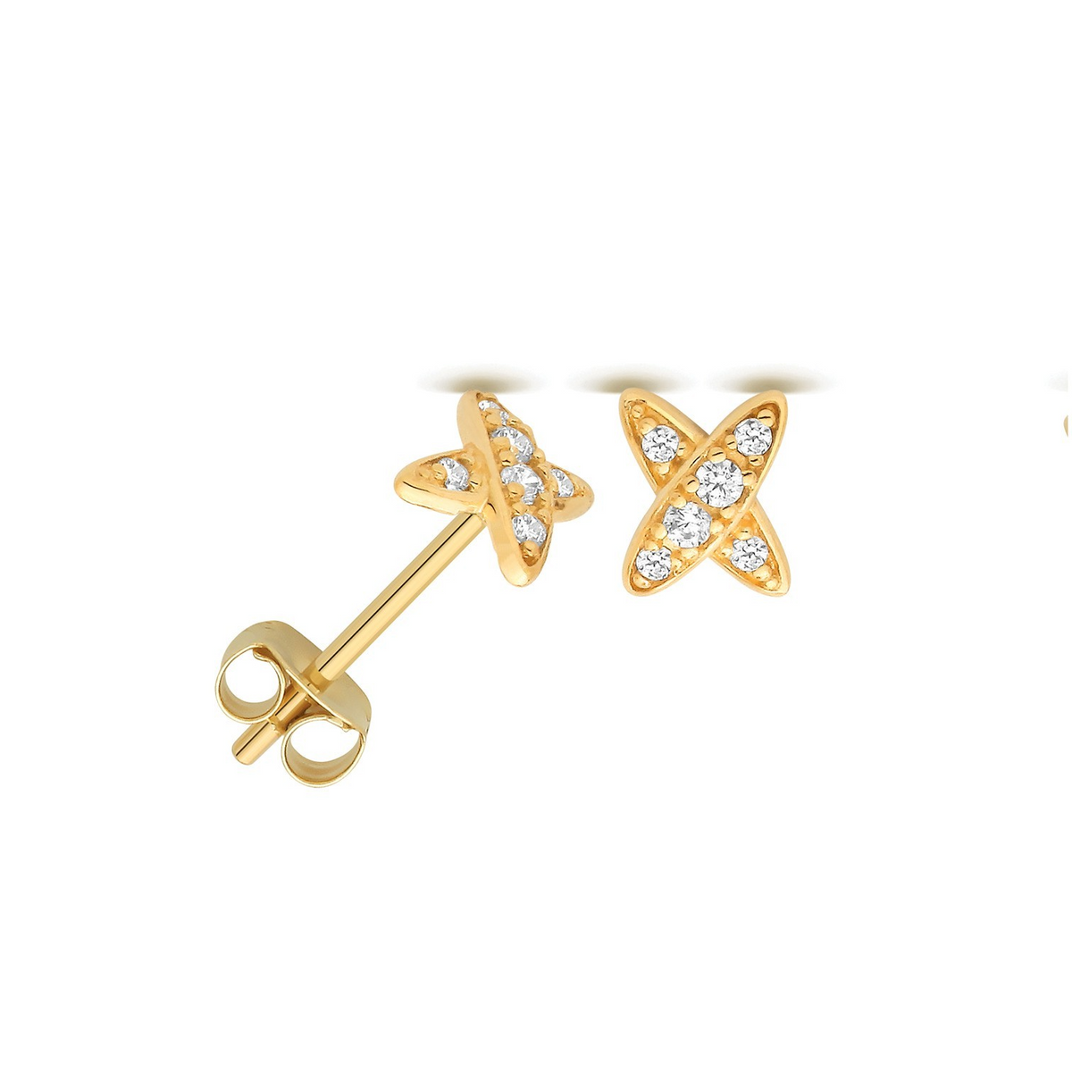 X Kiss Prong Stud Earrings 9ct Yellow Gold 375 Hallmarked Brand New Boxed
