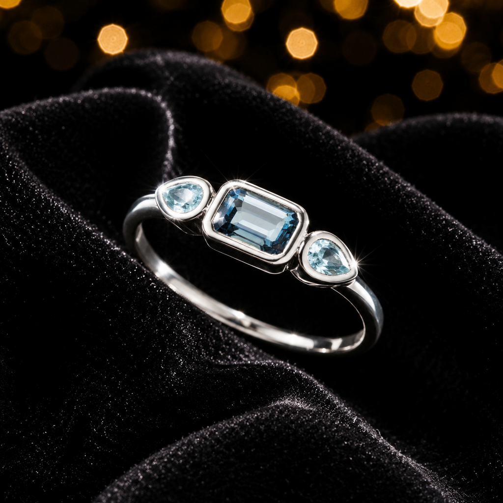Sky Blue Topaz Ring 925 Hallmarked British Made Size K- S British Made