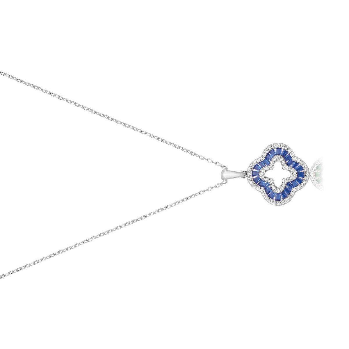 Sapphire Baguette Clover Necklace Sterling Silver 925 Hallmarked British Made