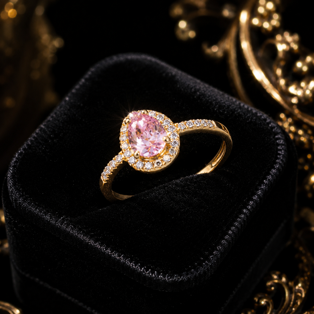 Pink Pear Stone Ring 9ct Yellow Gold Plated Hallmarked Sizes J - R British Made