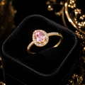 Pink Pear Stone Ring 9ct Yellow Gold Plated Hallmarked Sizes J - R British Made