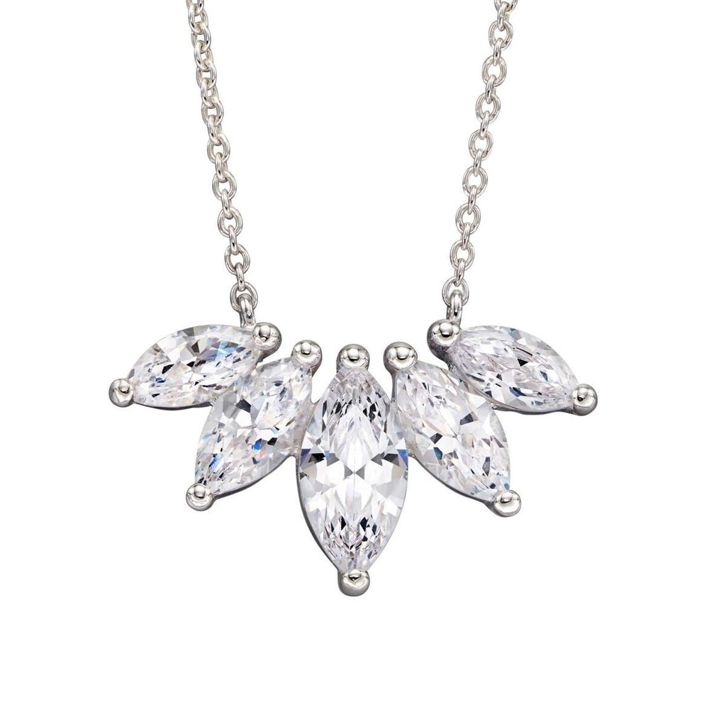 5 Stone Marquise Chain Necklace Sterling Silver 925 Hallmarked Brand New Boxed