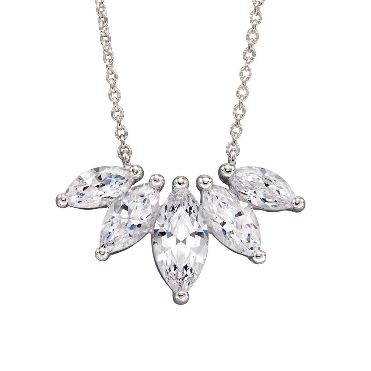 5 Stone Marquise Chain Necklace Sterling Silver 925 Hallmarked Brand New Boxed