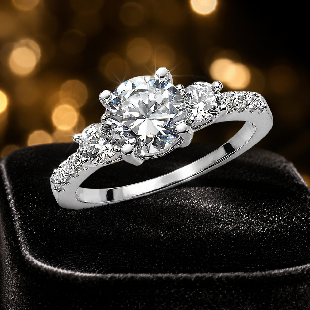 Sterling Silver Three Stone Ring Solitaire Engagement 925 Hallmarked Size L - T