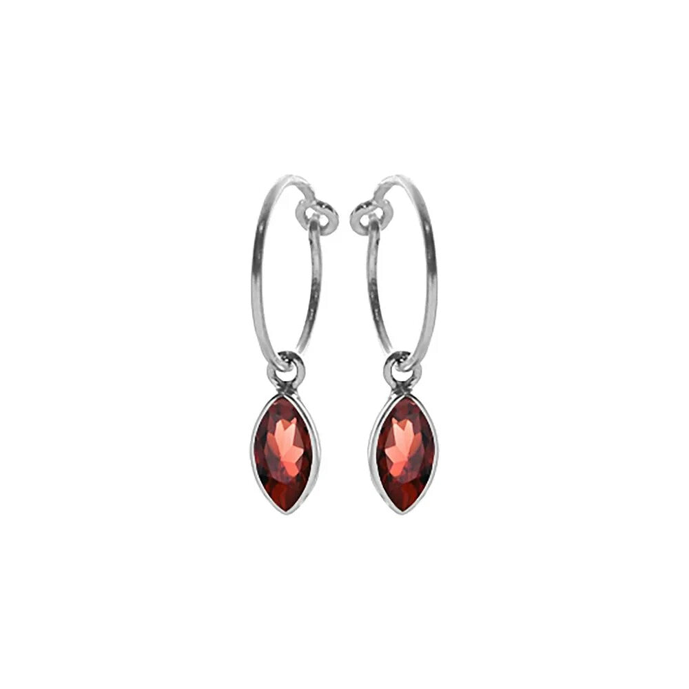 Marquise Garnet Hoop Earrings Sterling Silver 925 Hallmarked Brand New Boxed