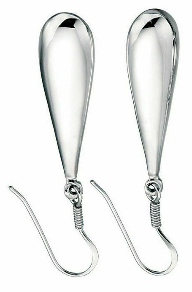 Sterling Silver Plain Drop Earrings 925 Hallmarked British Made Brand New