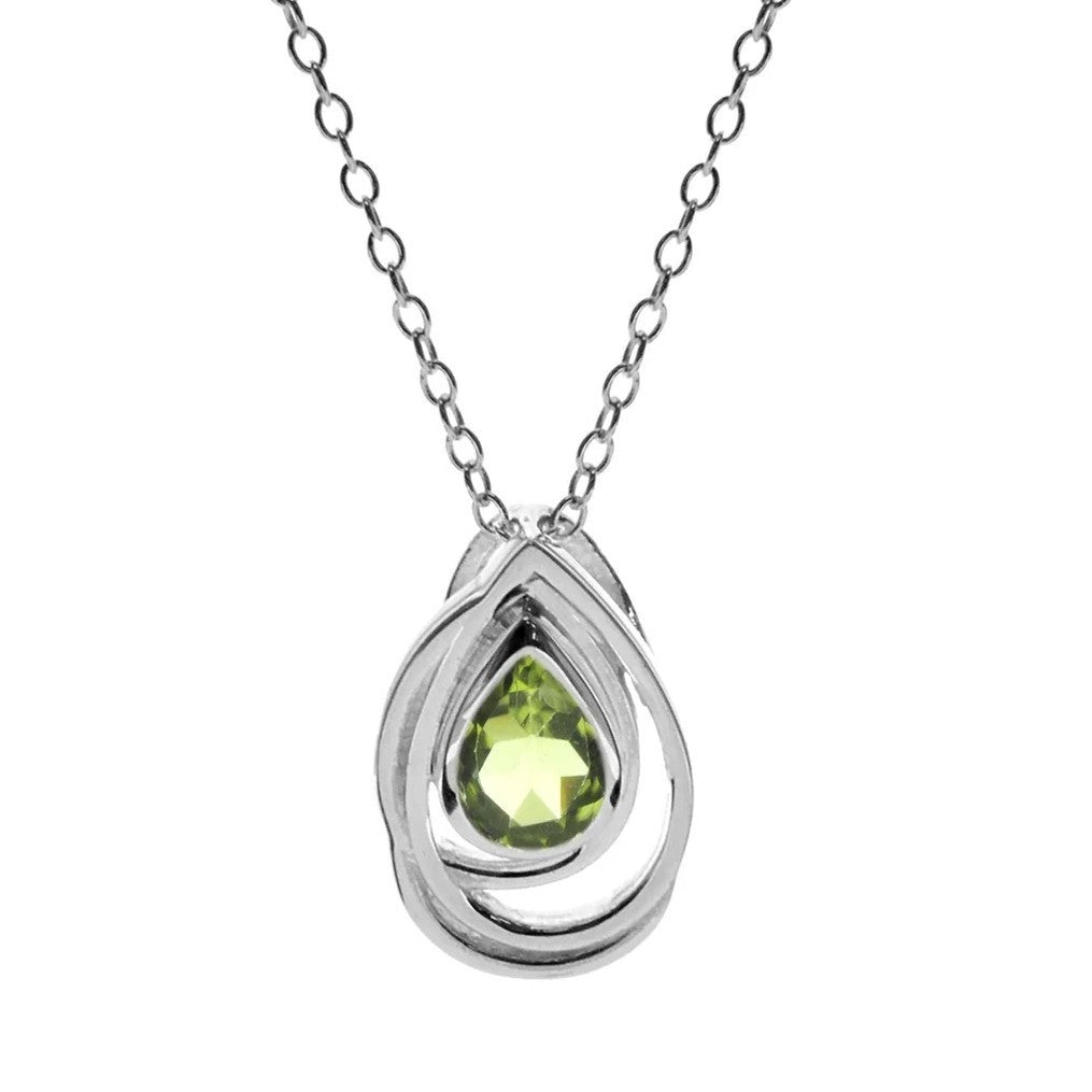 Teardrop Peridot Wrap Necklace Solid Sterling Silver 925 Hallmarked British Made