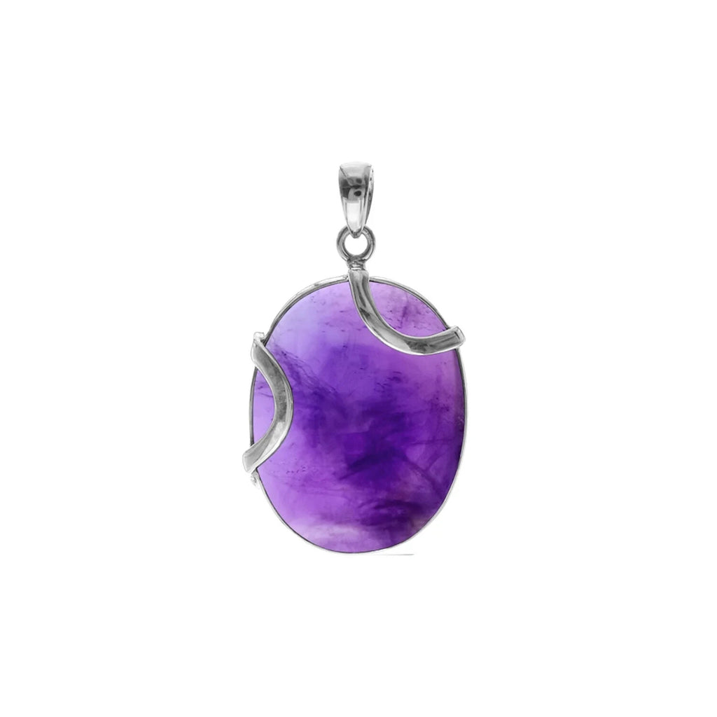 Oval Organic Amethyst Pendant Sterling Silver 925 Hallmarked All Chain Lengths