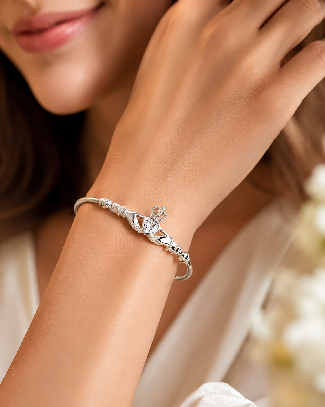 Sterling Silver Claddagh Bangle Gemstone British Made Hallmarked Brand New 