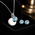Engravable Solitaire Aquamarine Pendant and Earrings Set Solid Sterling Silver