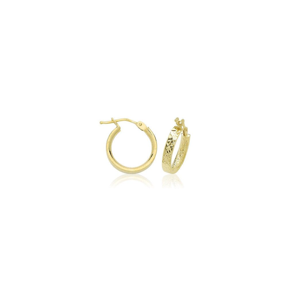 9ct Yellow Gold Diamond Cut Hoop Earrings 375 Hallmarked 10mm - 30mm Diameter