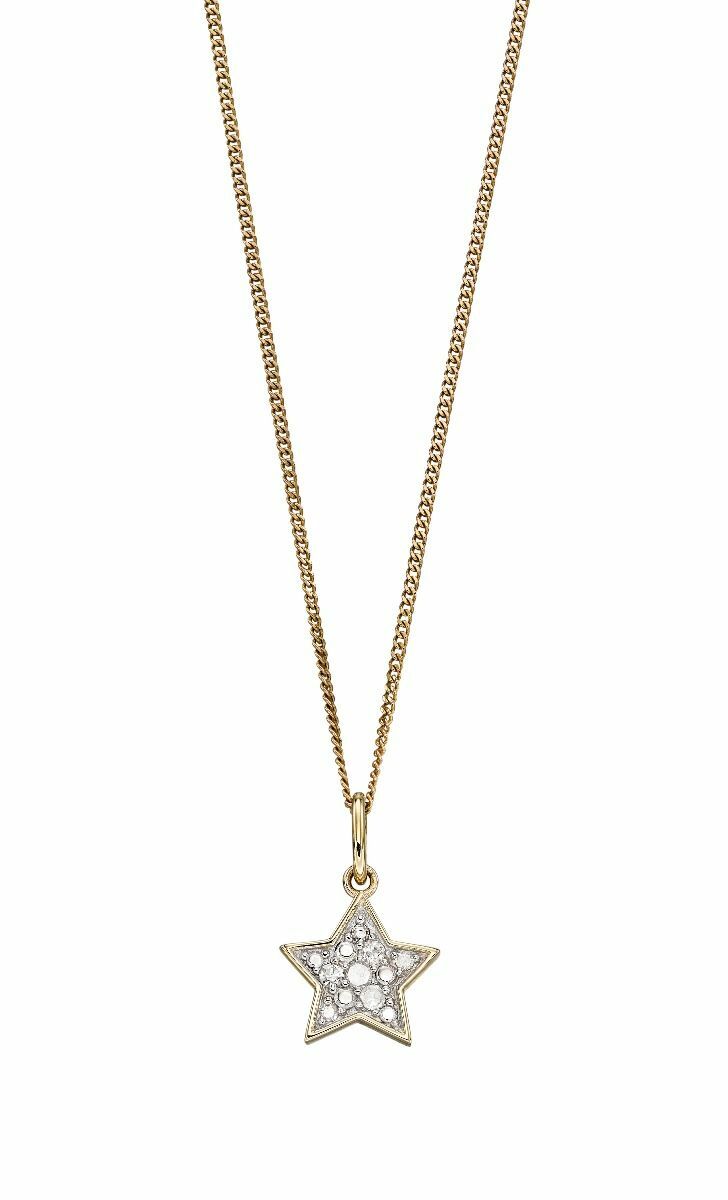 Star Diamond Pendant 9ct Yellow Gold 375 Hallmarked British Made Brand New
