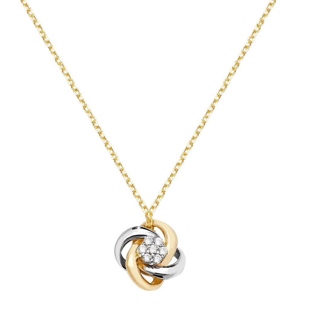 Ladies Halo Love Knot Necklace 9ct 2 Tone Gold 375 Hallmarked British Made