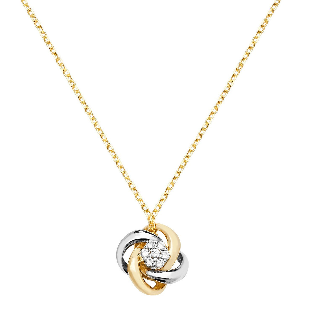 Ladies Halo Love Knot Necklace 9ct 2 Tone Gold 375 Hallmarked British Made