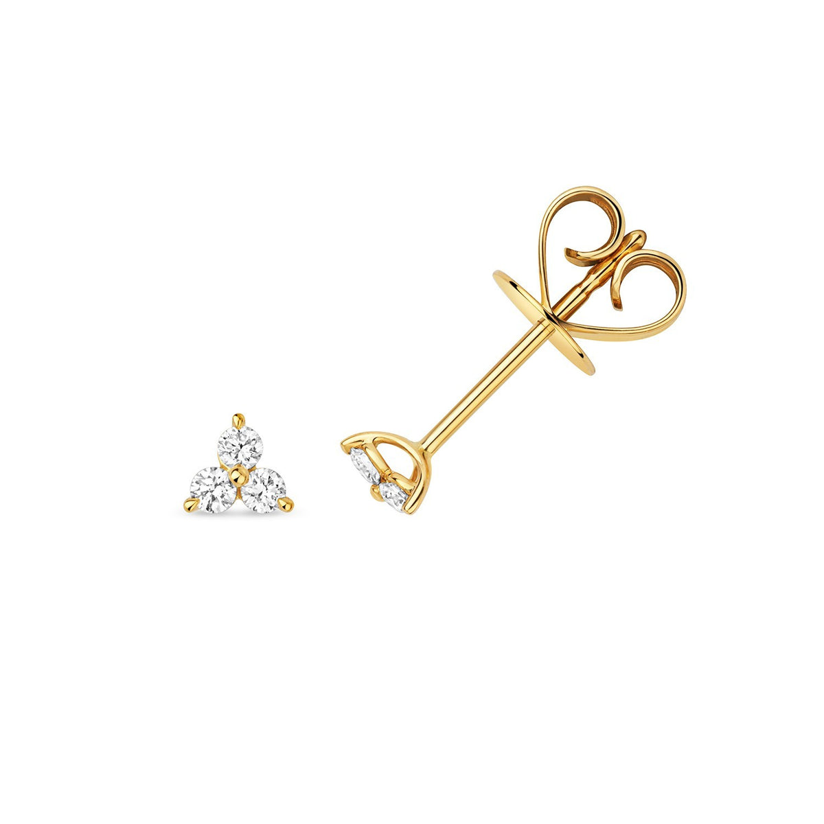 3 Natural Diamond Stud Earrings 18ct Yellow Gold Hallmarked British Made