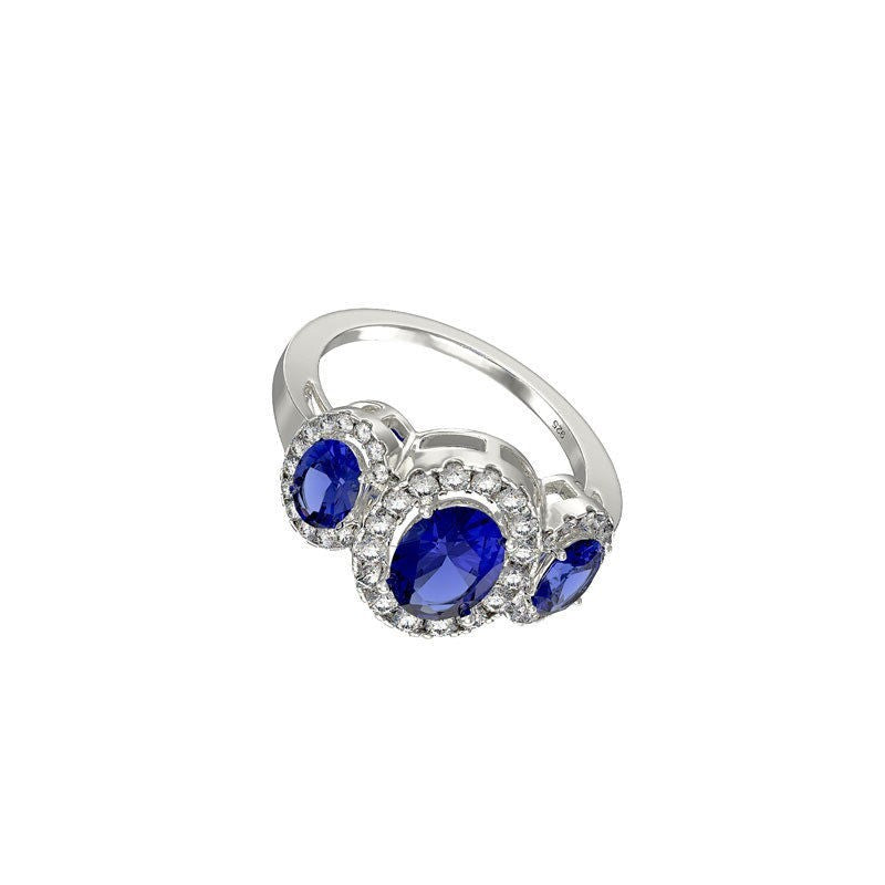 Sterling Silver Sapphire Ring 3 Stone 925 Hallmarked British Made Sizes J - R