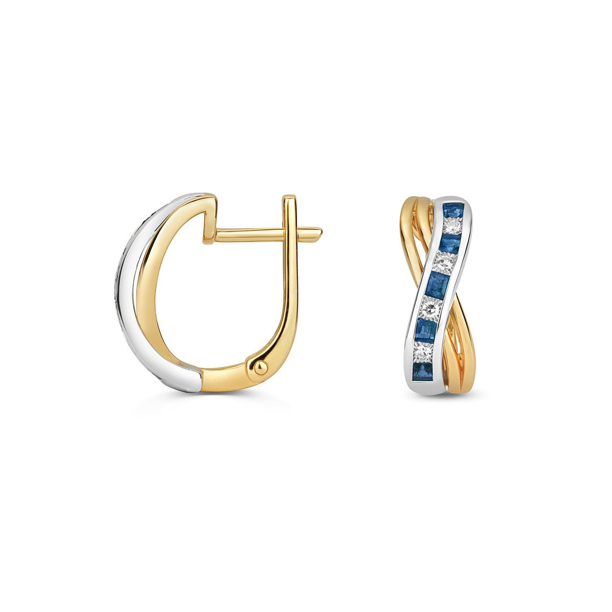 Natural Sapphire Diamond Drop Hoop Earrings 9ct Multi Tone Gold 375 Hallmarked
