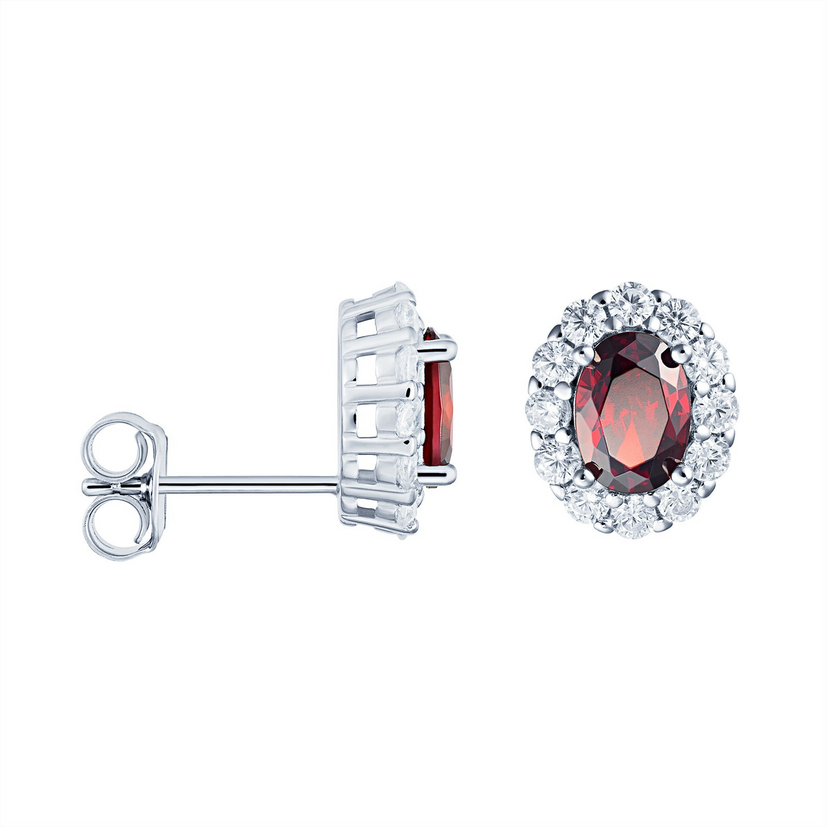 Oval Garnet Stud Earrings Sterling Silver 925 Hallmarked British Made