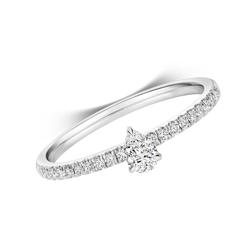 21 Natural Diamond Pear Cut Ring 18ct White Gold Hallmarked Sizes K - N