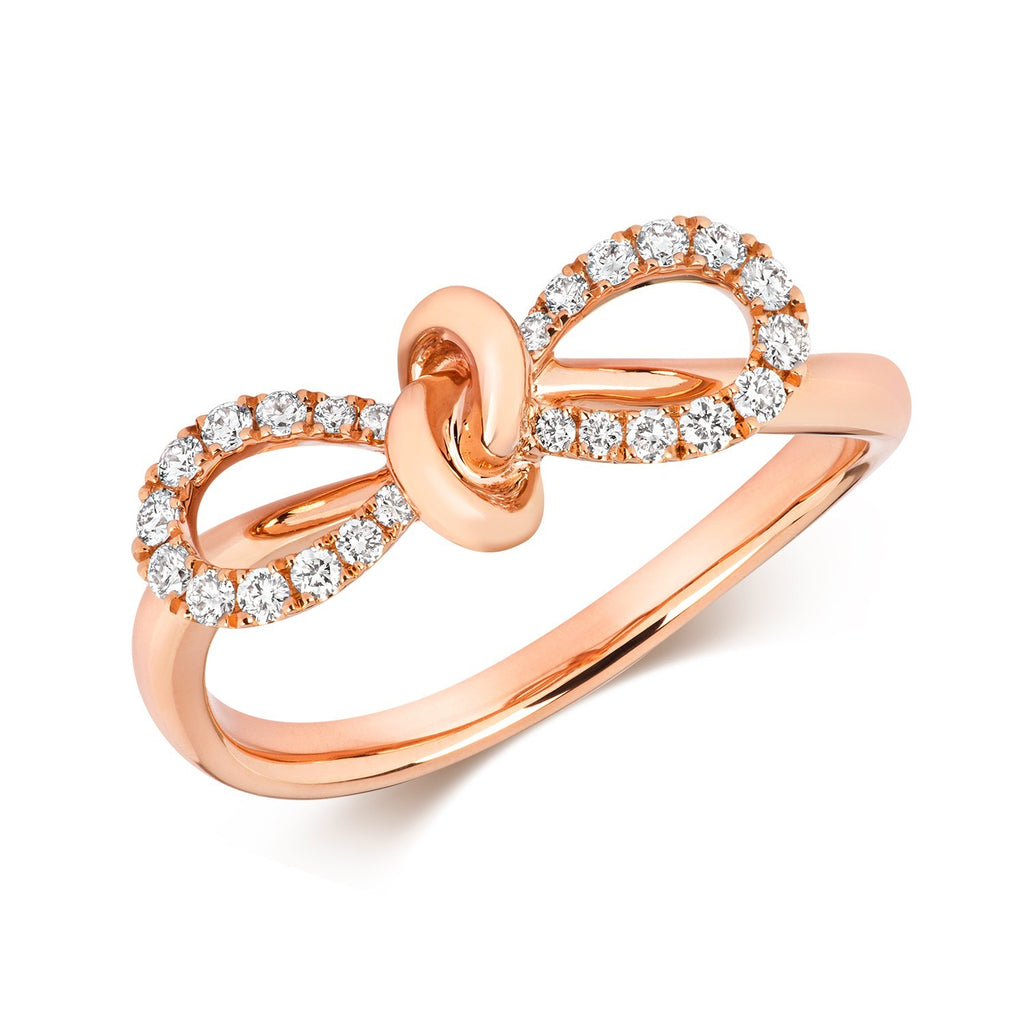 24 Natural Diamond Bow Ring 18ct Rose Gold Hallmarked Sizes J - Q