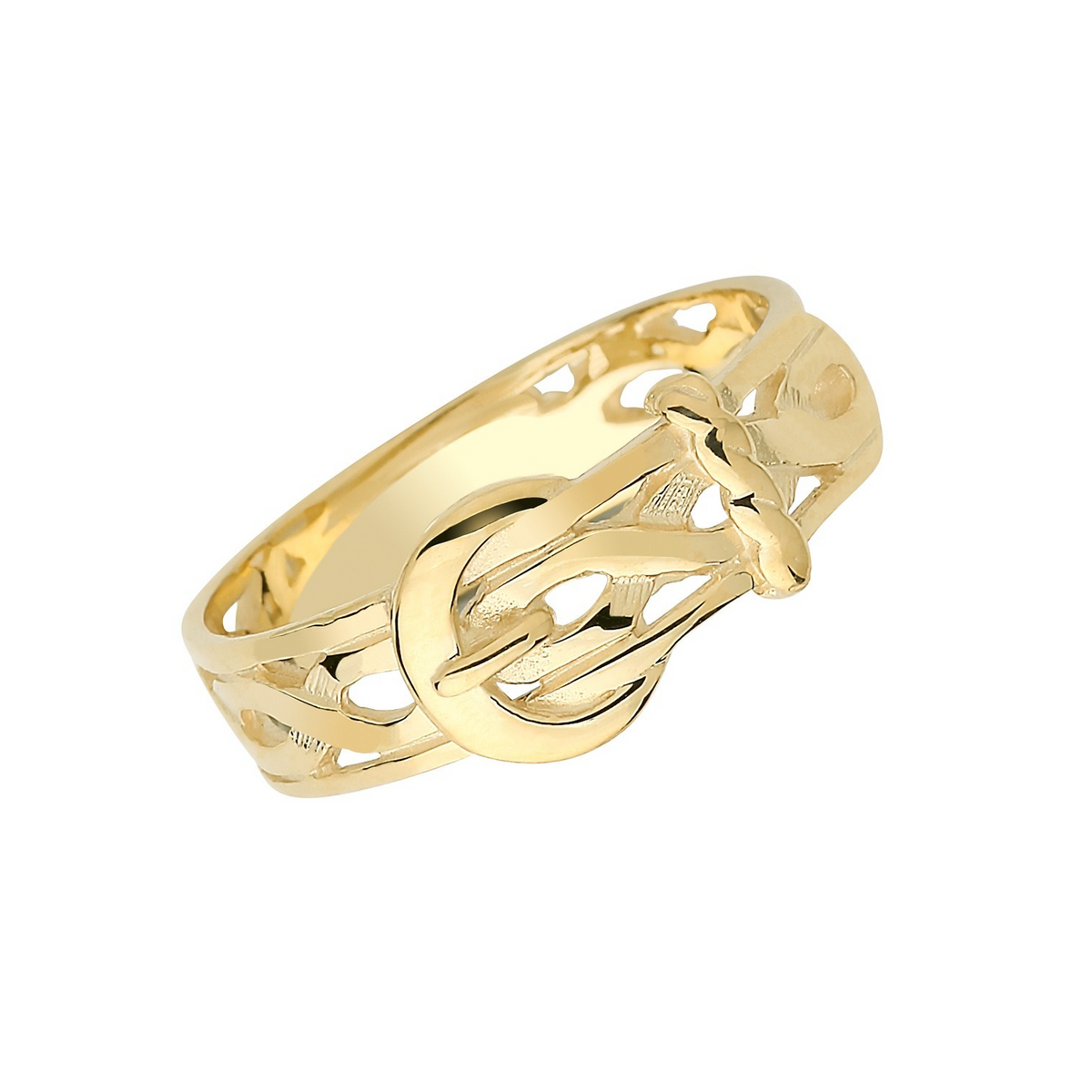 9ct Yellow Gold Gents Engraved Buckle Ring 375 Hallmarked Size P - W