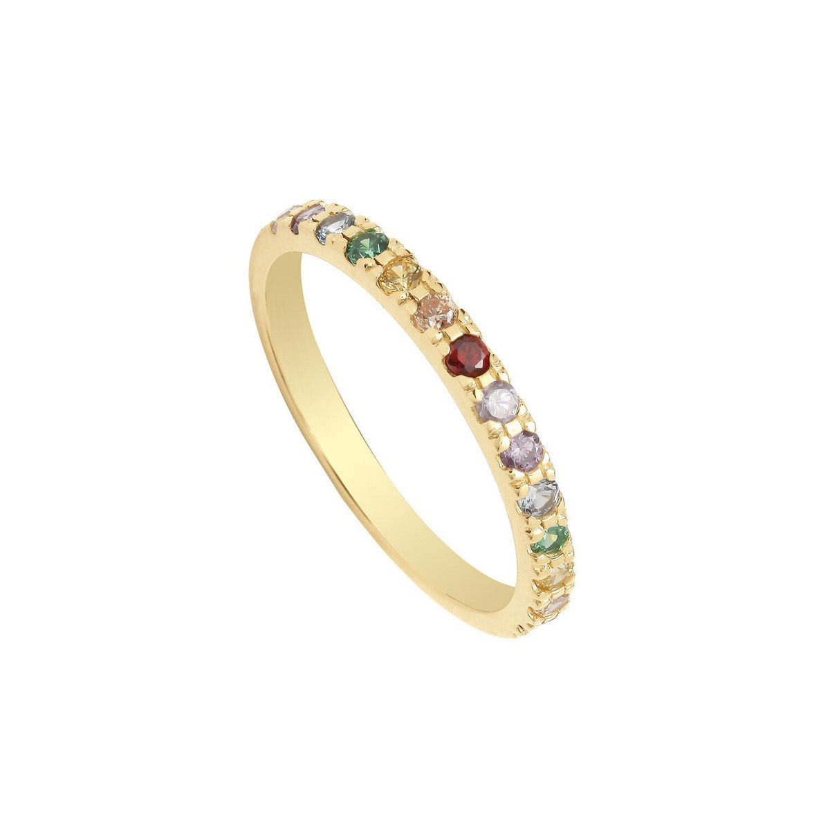 Rainbow Half Eternity Ring 9ct Yellow Gold Hallmarked Sizes J - Q  British Made